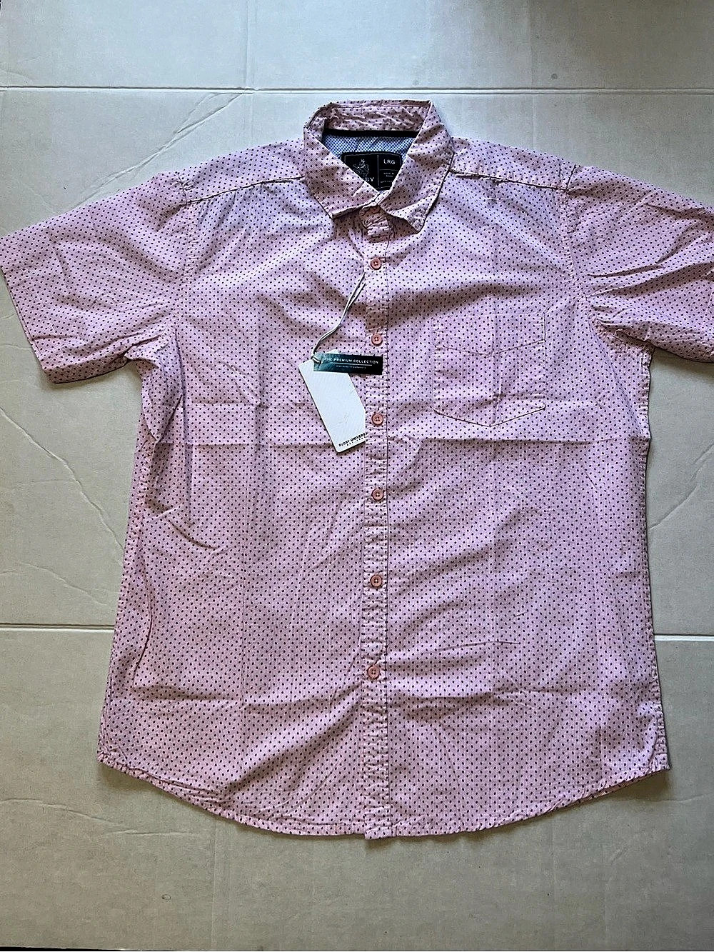 Rugby University Men's Geometric Button Down Pink & Blue Large